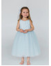 Blue Pearls Tulle Cute Flower Girl Dress